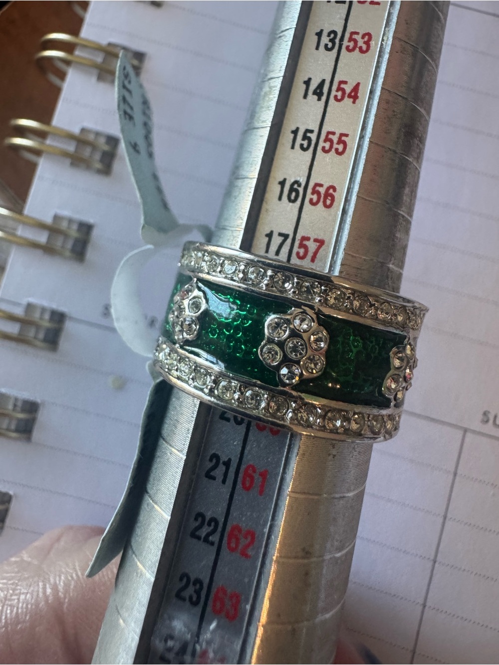 Lauren G Adams Size 9 Silver Tone green Enamel Band Ring